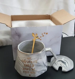 Marble Ceramic Coffee Mugs Luxury Water Cafe Tea Milk Cups Ceramic Cup Lid Set - Picture 1 of 14