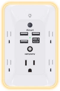 Outlet Extender with Night Light, HANYCONY Multi Plug Outlet, USB Wall Charger S - Picture 1 of 12