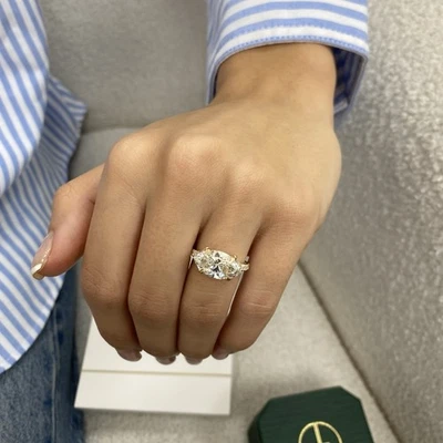 Anillo Marquesa Diamante VS1 E IGI Certificado 3.45Ct Creado en Laboratorio Oro 18K Este Oeste Foto 1 de 4