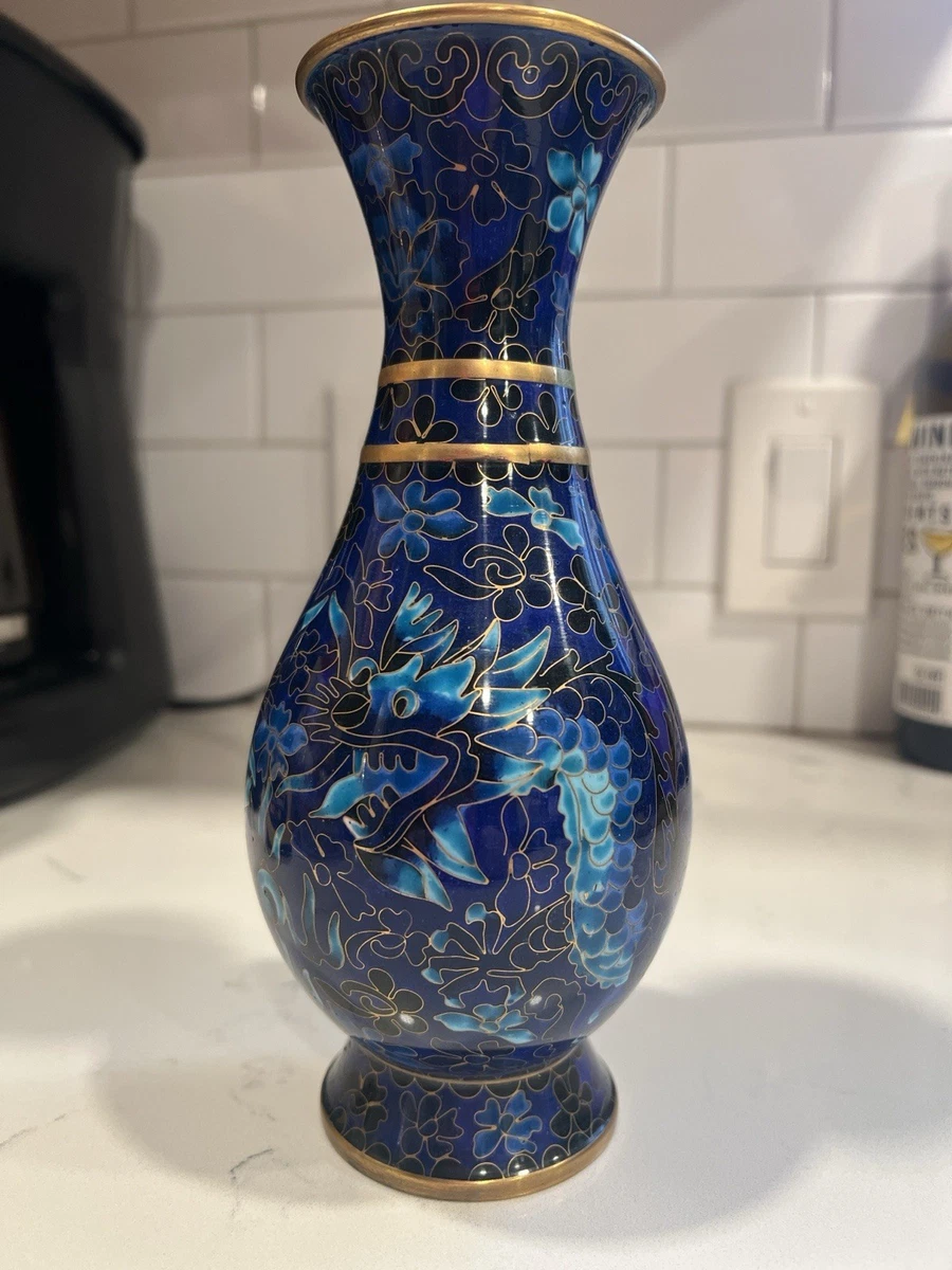 蓝色景泰蓝日本古董花瓶| eBay