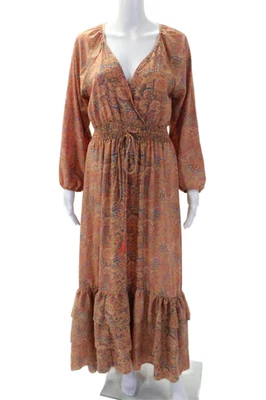 Boemo Women's V-Neck Long Sleeves Tassel Ruffle Tiered Maxi Dress Paisley Size S - Image 1 of 4