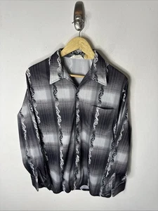 Vintage 70er Capri West Disco Hemd Satin Print großer Kragen Langarm Herren L - Bild 1 von 6