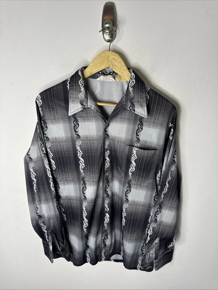 Camisa discoteca Capri West vintage años 70 estampado satinado cuello grande manga larga hombre L  Foto 1 de 4