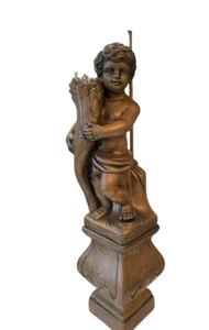 Gold Chalkware Putto Cherub Lamp Tall Italian Baroque Mid Century Vintage 30" - Picture 1 of 10
