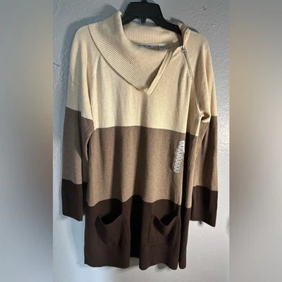 Eight Eight Eight women's XL sweater/dress. Cowl neck Color block pockets Cotton - Image 1 of 4