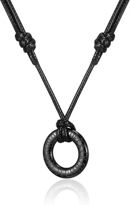 Collana Rune Vichinghe Uomo Intrecciata 3Mm Pelle Collana Con Oro Argento Nero R - Immagine 1 di 4