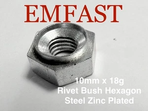 M10 x 18g Hank Rivet Bush Steel Metric Coarse Hexagon Zinc Plated 10mm 1.2mm Hex - Picture 1 of 2