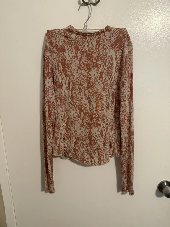 Intimately Free People Coral Snakeskin Long Sleeve Shirt Small - Image 1 of 4