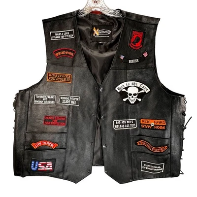Xelement Motorcycle Leather Vest 3XL Biker Patches Side Laces Flag Eagle Skull - Image 1 of 4