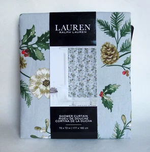 RALPH LAUREN Winter Pine SHOWER CURTAIN Holly Mistletoe Pinecones 100% Cotton - Picture 1 of 5