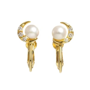 Vendome Aoyama Akoya Pearl Diamond Earrings Clip on 18K 10K YG 750 416 90292137 - Picture 1 of 7