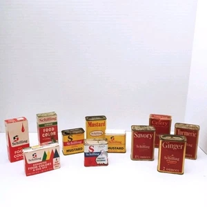 Vintage Schilling Spice Tins Boxes Food Coloring Ginger Turmeric More Lot Of 11 - Picture 1 of 11