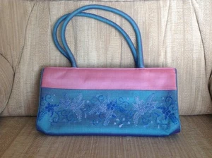 Lindy Adams Foster Carried Away Evening Wedding Bag Silk ? Blue Pink Embroidered - Picture 1 of 7