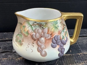 ANTIGUO JARRÓN JARRA LIMONADA SIDRA PINTADO A MANO LIMOGES, UVAS Y DORADO - Imagen 1 de 11