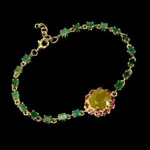 925 Sterling Silver Bracelet Yellow Sapphire 11x10mm Gemstone Jewelry 7 Inches - Picture 1 of 13
