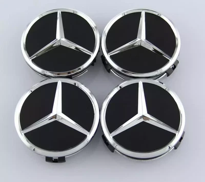 Set of 4 For Mercedes Benz Center Caps Fits Most Models Black 2.95 Inch/75mm US - Image 1 of 4