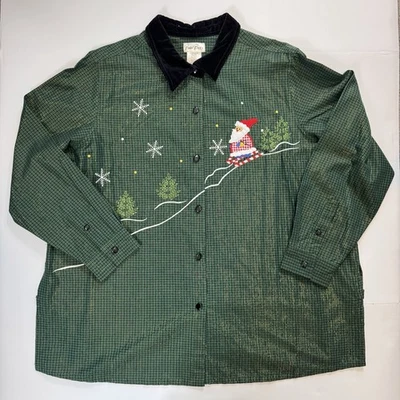 Camisa De Colección Bobbie Brooks Verde A Cuadros Brillo Botón 22W/24W Bordada Santa Foto 1 de 4