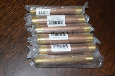 New! (6) 3/4" x 6" Brass Pipe Nipple Male 3/4 NPT to Male 3/4 NPT x 6" - Image 1 of 2