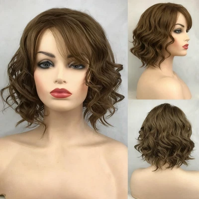 Medium Curly Wavy Brown Hair Blend Heat OK Wigs Women Natural Fashion Wigs Foto 1 de 4