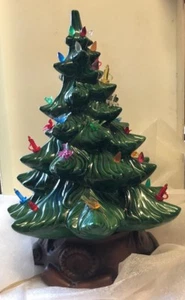 Vintage 16" Keramik Weihnachtsbaum mit Sockel Lichter Vögel Kerzen - Bild 1 von 10