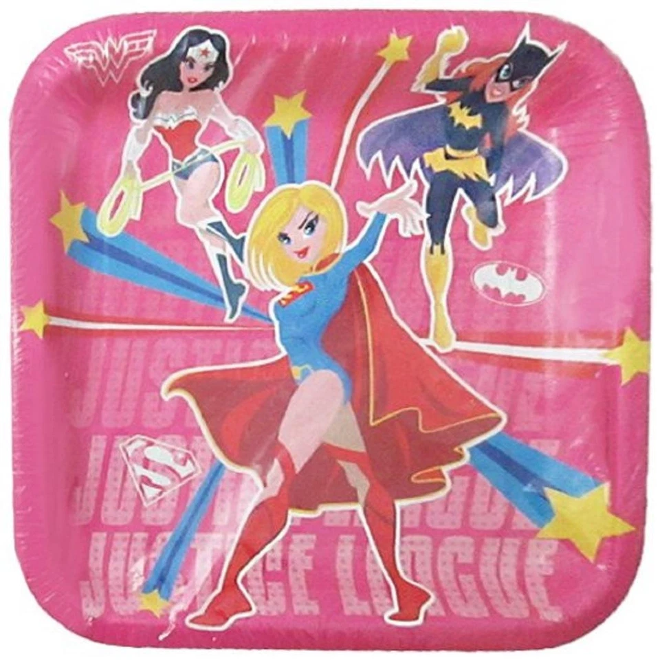 Platos de postre cuadrados de 7" de fiesta de cumpleaños de superhéroes de Justice League Girl DC Comics Foto 1 de 1