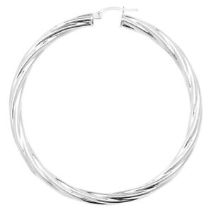 Silver Twisted 4MM Thick 60MM Hoop Earrings
