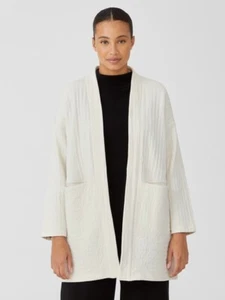 Eileen Fisher Organic Cotton Channels Cream Cardigan Jacket Size M - Picture 1 of 4