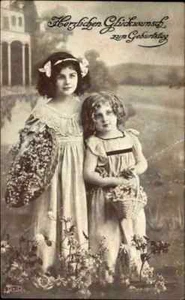 Gruss GEBURTSTAG Glückwunsch Motiv Kinder Mädchen 1917 gelaufen Kleinflottbek - Picture 1 of 1