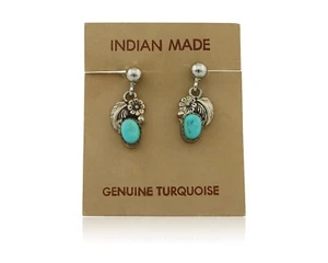 Authentic Navajo Earrings Sterling Silver Turquoise Handmade Vintage Signed ALV - Picture 1 of 6