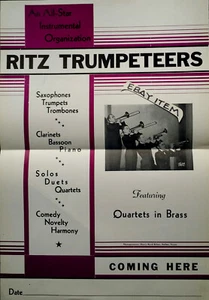 PÓSTER Alrededor de los años 1940-50 RITZ TROMPETISTAS Trompeta CUARTETO DE BRONCE Música Musical - Imagen 1 de 1