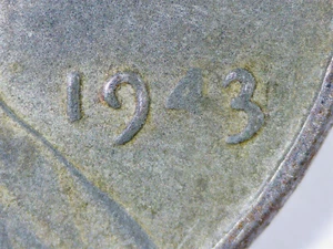 1943 steel Lincoln wheat cent error, date weak 4, light 4 - Picture 1 of 4