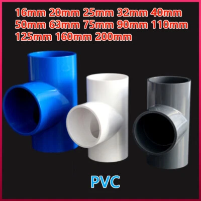 PVC Pressure Pipe Tee Plastic 3-Way Eequal Socket Fitting 16mm ~ 200mm - Image 1 of 4