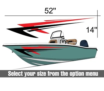 Boat Graphics Decal Kit – Red & Black Speed Stripe Design – Universal Fit - Image 1 of 4