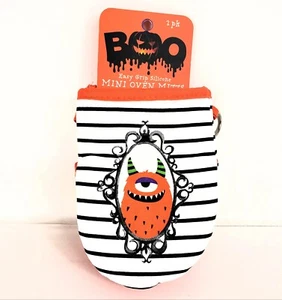 Boo Halloween 2 Agarre de Silicona Mini Horno Guantes de Calor Blanco/Naranja/Negro con Monstruo - Imagen 1 de 6