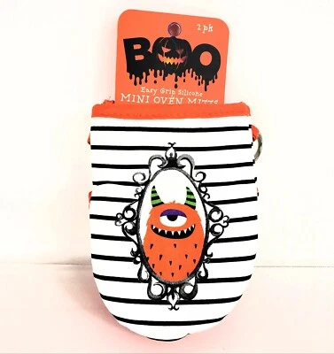 Boo Halloween 2 Agarre de Silicona Mini Horno Guantes de Calor Blanco/Naranja/Negro con Monstruo Foto 1 de 4