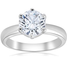 1 1/2 Diamante redondo Ct Anel de Noivado Solitário Reforçada 6 Pinos De 14k Ouro Branco