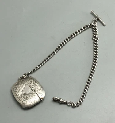 Cadena victoriana Albert de plata y Vesta Birmingham 1896 DZX Foto 1 de 4