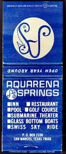 Vintage Matchbook, Unused Complete, Aquarena Springs, San Marcos, TX - Picture 1 of 2