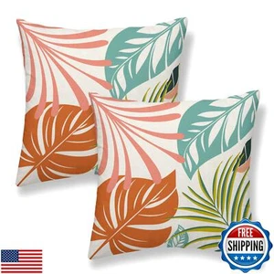 JEFERSO Summer Tropical Pillow Covers 18x18 Set of 2 Green Coral Orange Monst - Picture 1 of 5