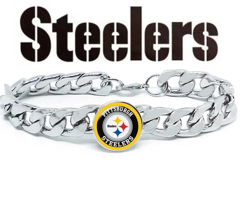Spec. Pittsburgh Steelers Silver Curb Link Chain Bracelet Football Gift D4 Cover