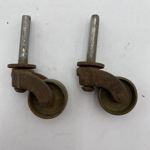 Metal Casters Set Of 2 Antique Vtg 1 Inch Cover
