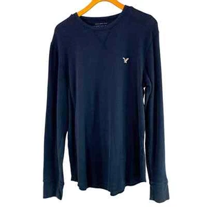 American Eagle Ribbed Henley Slim Fit Base Layer Navy Long Sleeve Shirt Size L - Picture 1 of 10