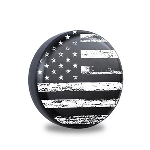 Black White Vintage American Flag Spare Tire Cover Protectors Weatherproof Du... - Picture 1 of 6
