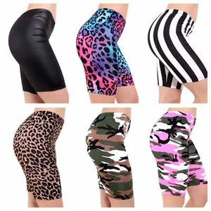 NEW LADIES PVC CAMOUFLAGE CYCLING SHORTS DANCING GYM YOGA SHORTS PLUS SIZE 8-22 - Picture 1 of 22