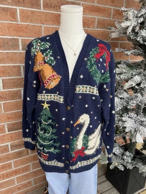 Cárdigan Suéter Mediano Vintage Años 90 Navidad Patchwork Bordado Tejido Foto 1 de 4