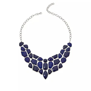 Rarities Sterling Silver Platinum-Plated Natural Lapis Bib Necklace 18" - Picture 1 of 4