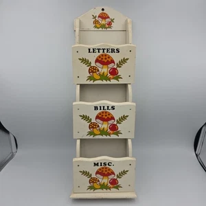 Vintage Sears Roebuck 1978 Merry Mushroom Wood Wall Pocket Letter Organizer MCM - Picture 1 of 12