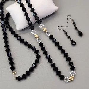 Lote de 30 pendientes perforados collar con cuentas de vidrio negro bicono oro 14K broche cuentas - Imagen 1 de 20