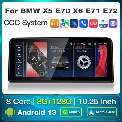 10.25" Android 13 CarPlay GPS Radio for BMW X5 X6 E70 2007-2010 CCC Screen - Image 1 of 4