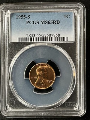 1955-S  1C RD Lincoln Wheat One Cent  PCGS MS65RD   57507758 - Image 1 of 2